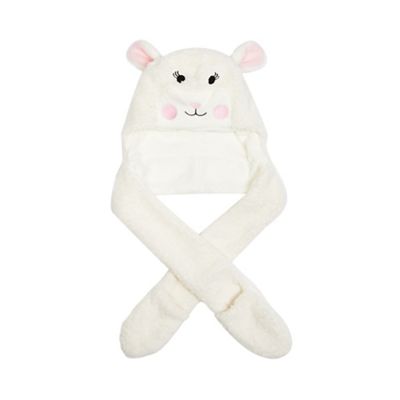 bluezoo Girls' white applique sheep hat and scarf
